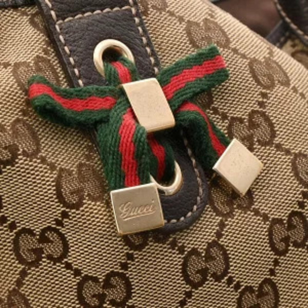Gucci Beige Ebony Tote Canvas GG Bag Brown Leather - Picture 9 of 9